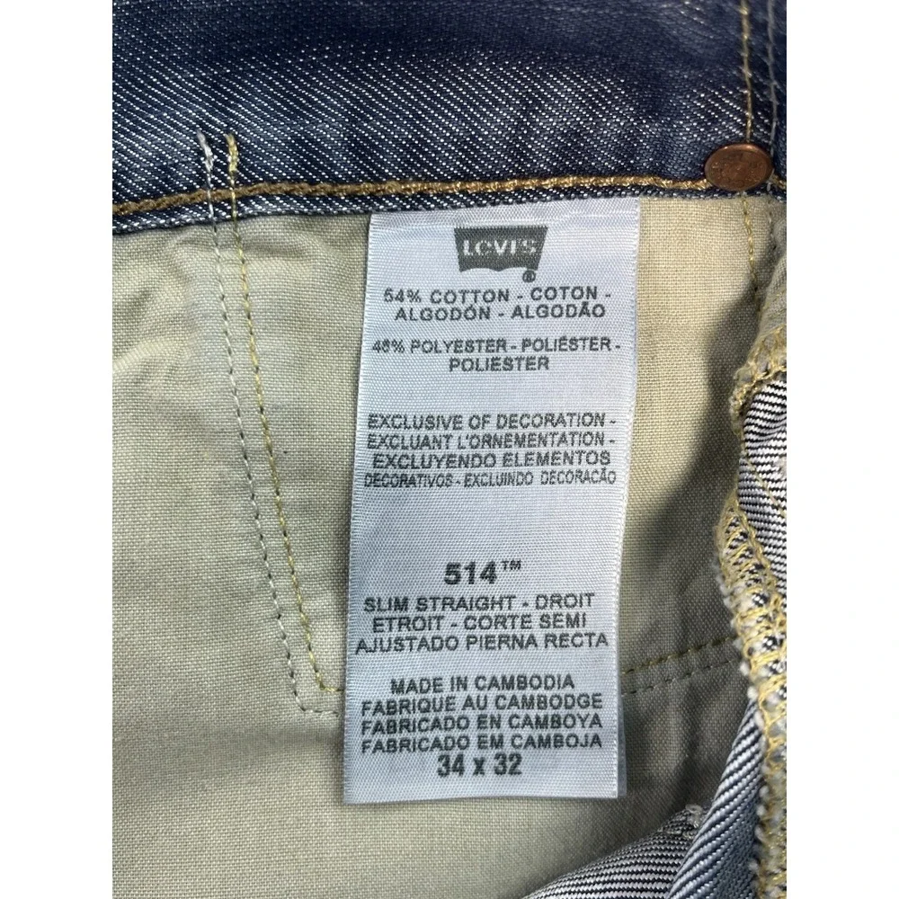 VTG Levi's 514 Jeans Mens 34x32 Blue Denim Slim Straight Grunge Flap Pocket Y2K